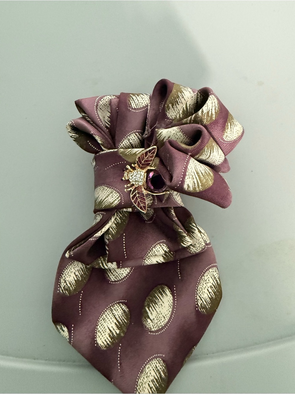 Mauve Purple Gold Polka Dot Brooch Necktie Accent